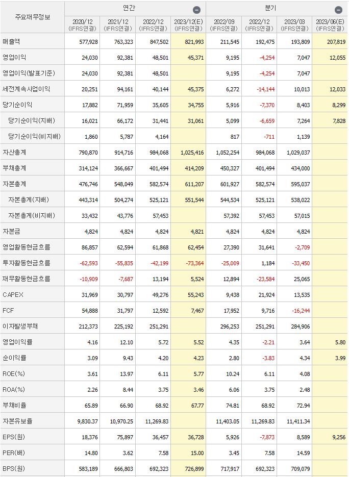 포스코홀딩스 재무 사항