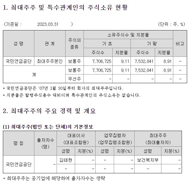 포스코홀딩스 최대 주주